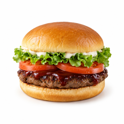 AI-generated menu image of Barbeque Burger, centered on a white background