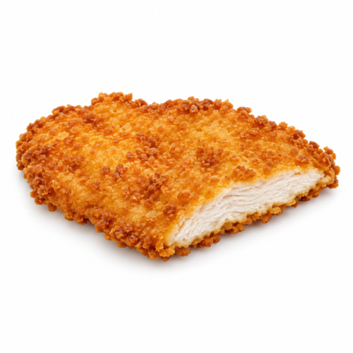 AI-generated menu image of Cotoletta di Pollo Croccante, centered on a white background