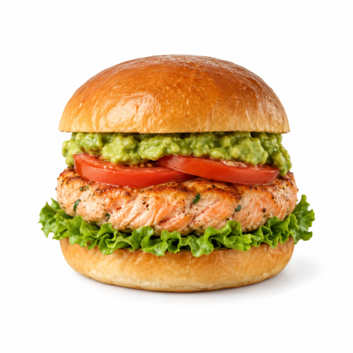 AI-generated menu image of Fish Burger, centered on a white background