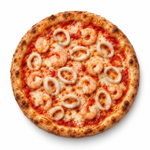 AI-generated menu image of Gamberi e Calamari, centered on a white background