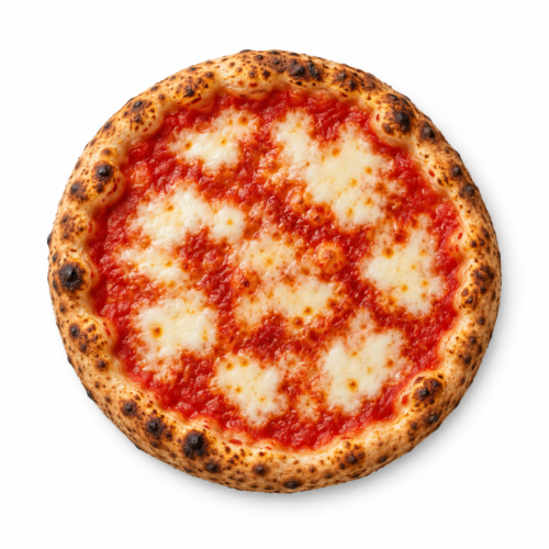 AI illustration of Margherita pizza with tomato and mozzarella on a white background