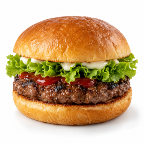 AI-generated menu image of Traditional Burger, centered on a white background